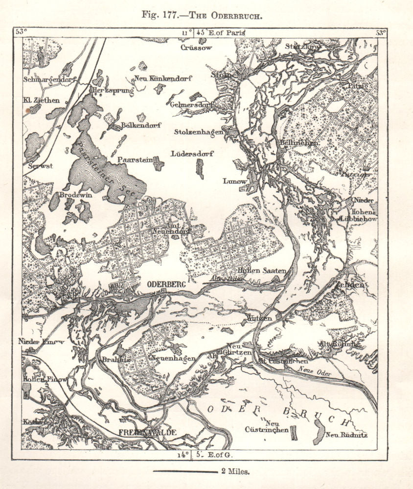 The Oderbruch. Oderberg. Germany. Sketch map 1885 old antique plan chart